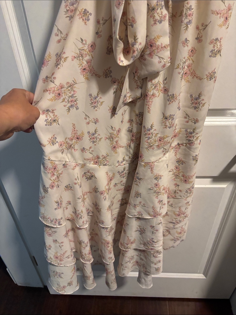 Mable Cream Floral High-Low Ruffle Slip Dress - Picture 6 of 10